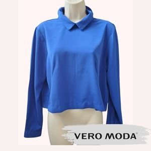 Vero Moda Blue Cropped Long Sleeve Blouse